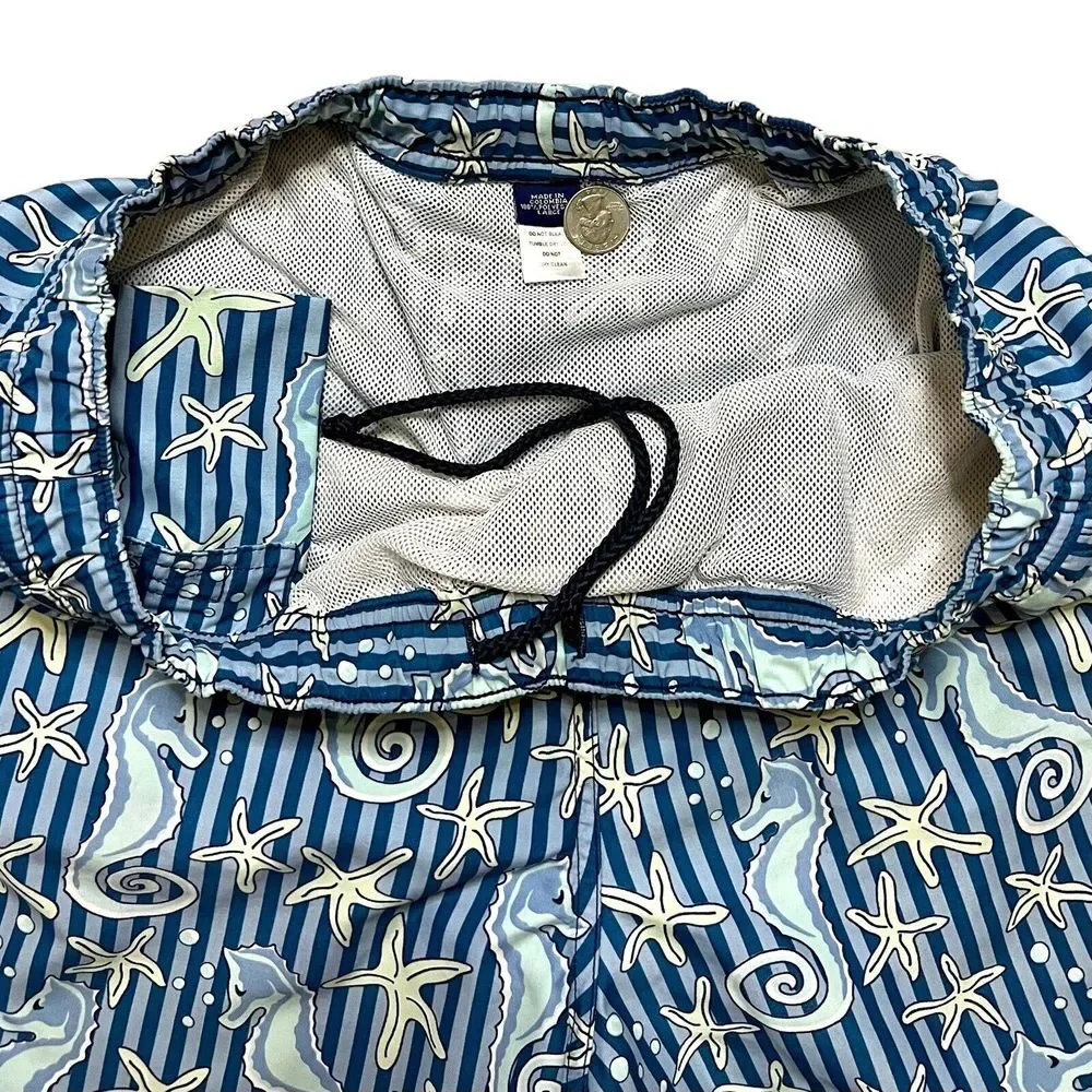 VINEYARD‎ VINES Swim Trunks Men's Large Blue Seahorse Starfish Drawstring Shorts
